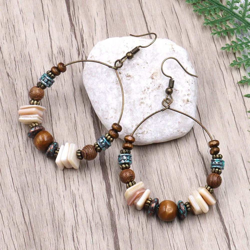 Bohemian Round Shell Beaded Women's Hoop Earrings